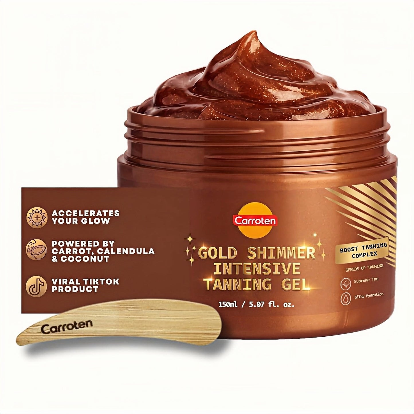 Carroten Gold Shimmer Tanning Gel, Browning Tan Accelerator, 5 oz